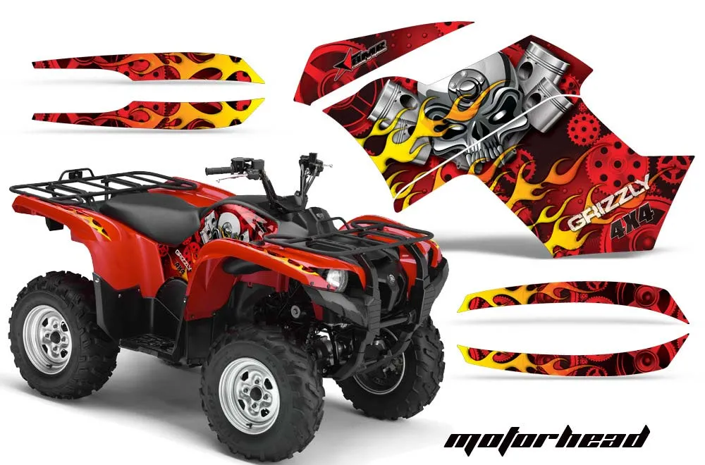Yamaha Grizzly 700 / 550 ATV Graphic Kit - 2007-2014 Motorhead Red
