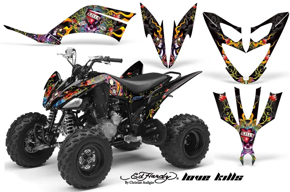 Yamaha Raptor 250 ATV Graphic Kit - 2008-2014 Ed Hardy - Love Kills Black