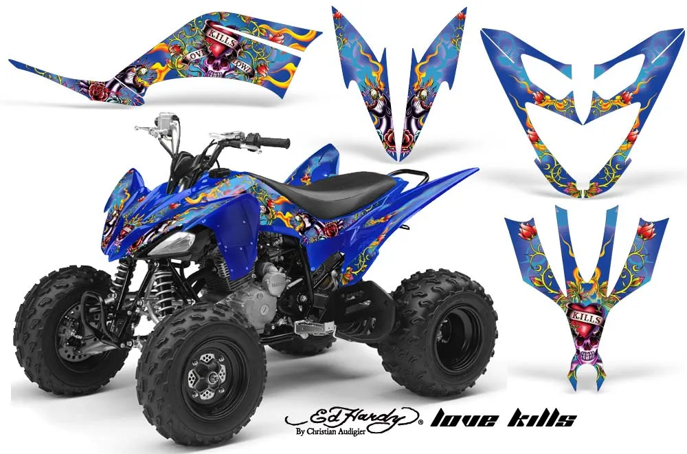 Yamaha Raptor 250 ATV Graphic Kit - 2008-2014 Ed Hardy - Love Kills Blue