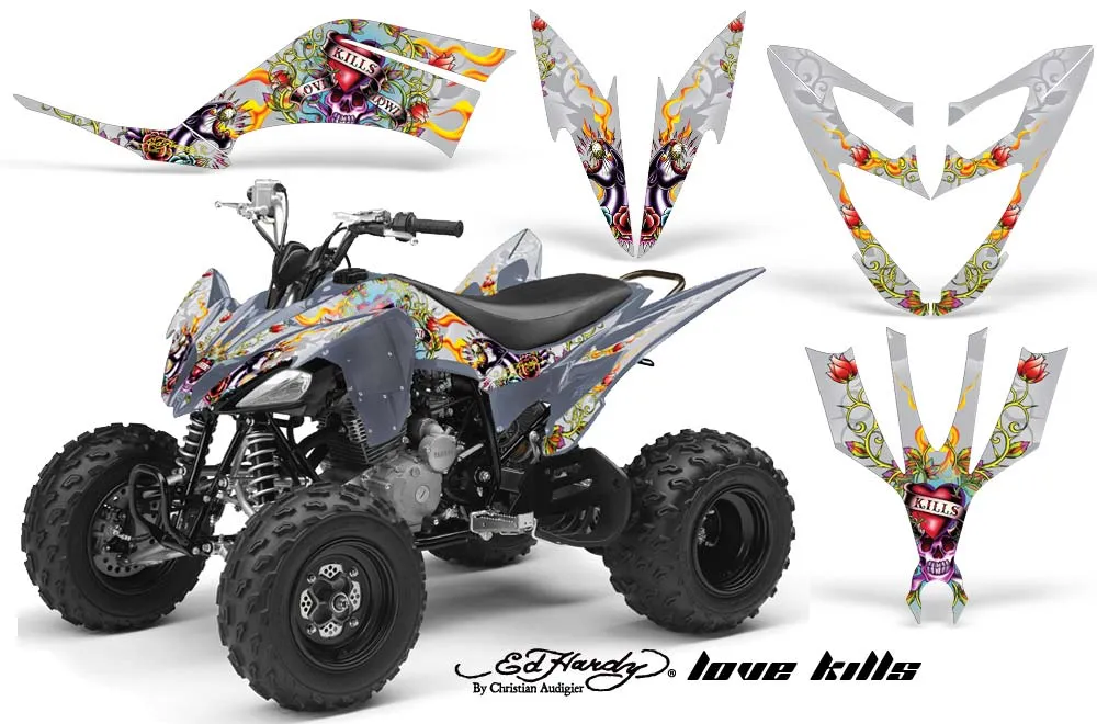 Yamaha Raptor 250 ATV Graphic Kit - 2008-2014 Ed Hardy - Love Kills Silver