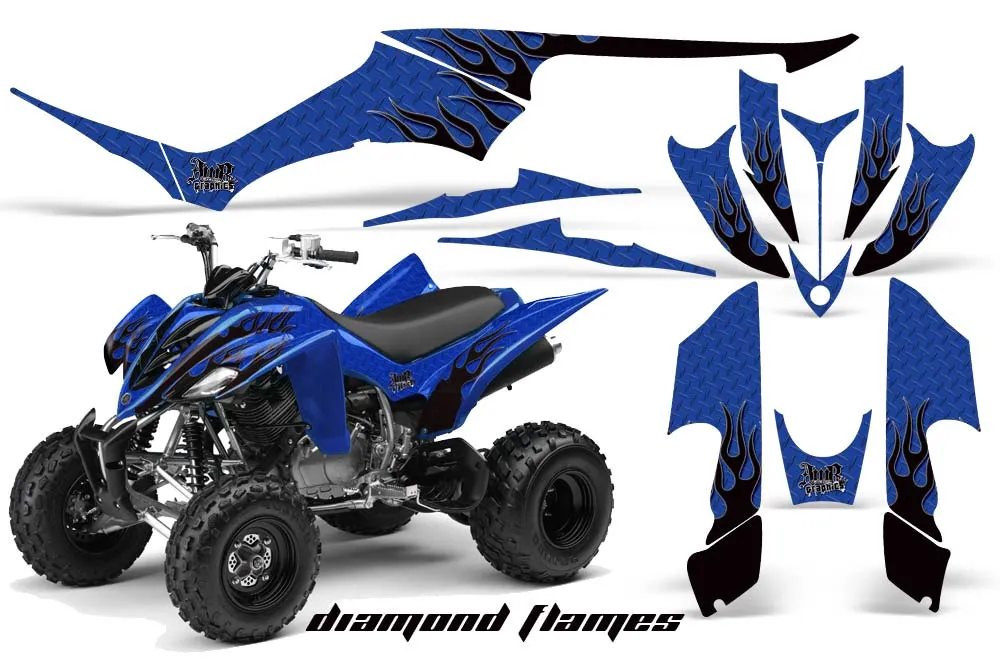 Yamaha Raptor 350 ATV Graphic Kit - 2004-2014 Diamond Flames Blue