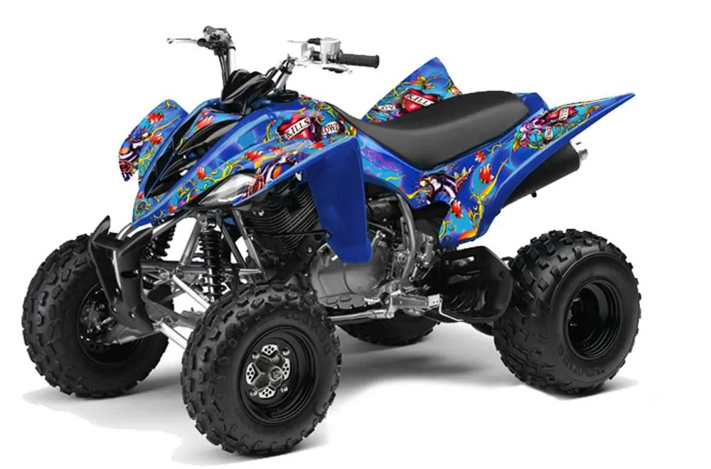 Yamaha Raptor 350 ATV Graphic Kit - 2004-2014 Ed Hardy - Love Kills Blue