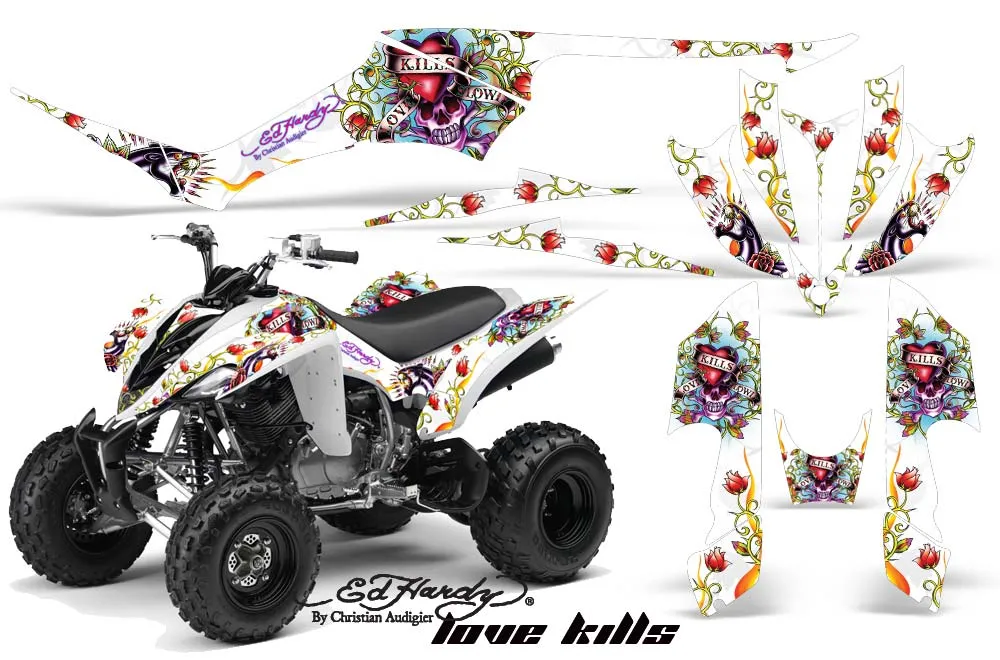 Yamaha Raptor 350 ATV Graphic Kit - 2004-2014 Ed Hardy - Love Kills White