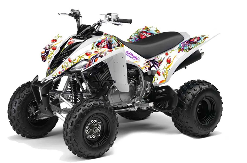 Yamaha Raptor 350 ATV Graphic Kit - 2004-2014 Ed Hardy - Love Kills White