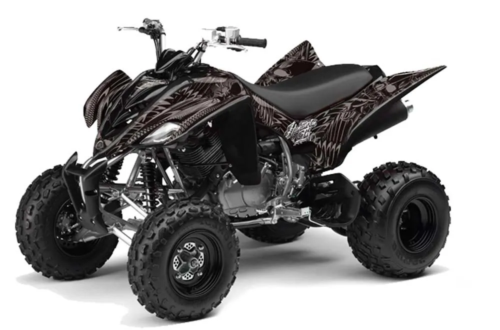 Yamaha Raptor 350 ATV Graphic Kit - 2004-2014 Skulls and Hammers Silver