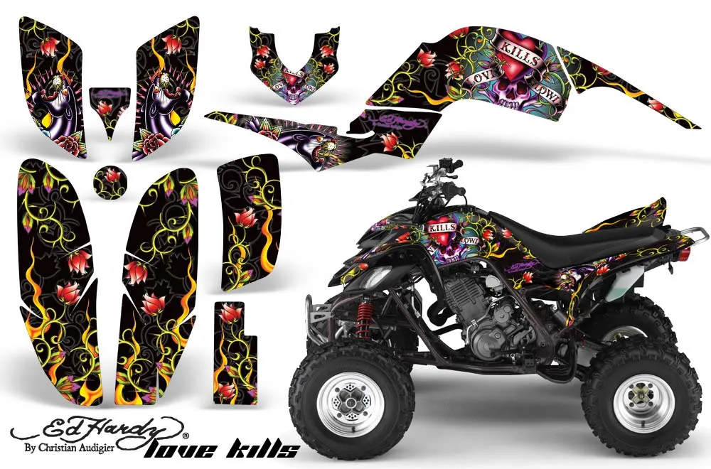 Yamaha Raptor 660 ATV Graphic Kit - 2001-2005 Ed Hardy - Love Kills Black