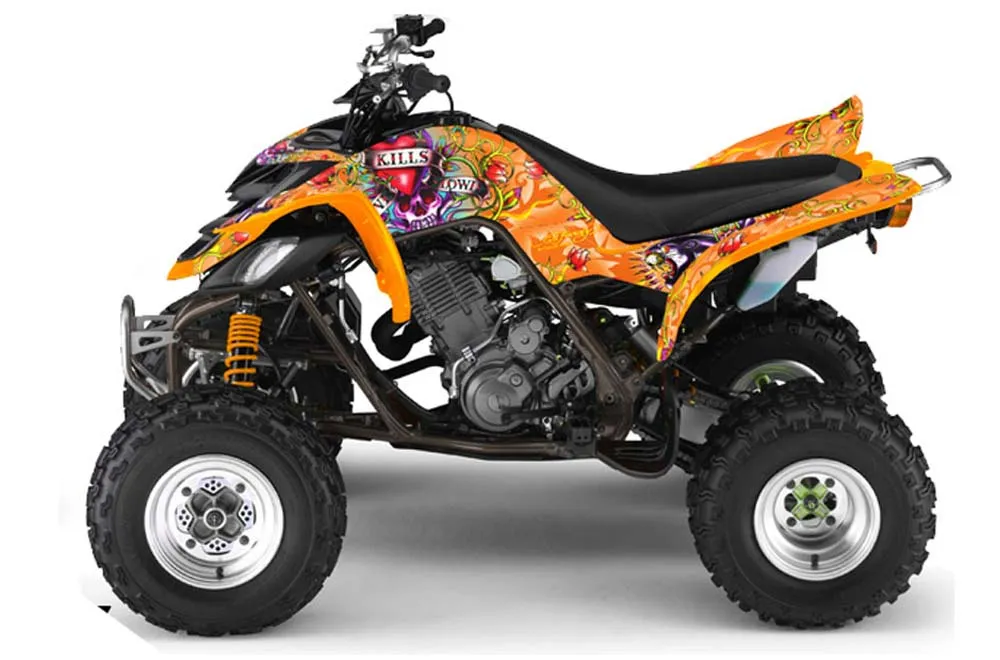 Yamaha Raptor 660 ATV Graphic Kit - 2001-2005 Ed Hardy - Love Kills Orange