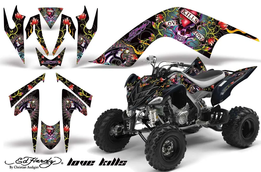 Yamaha Raptor 700 ATV Graphic Kit - 2006-2012 Ed Hardy - Love Kills Black