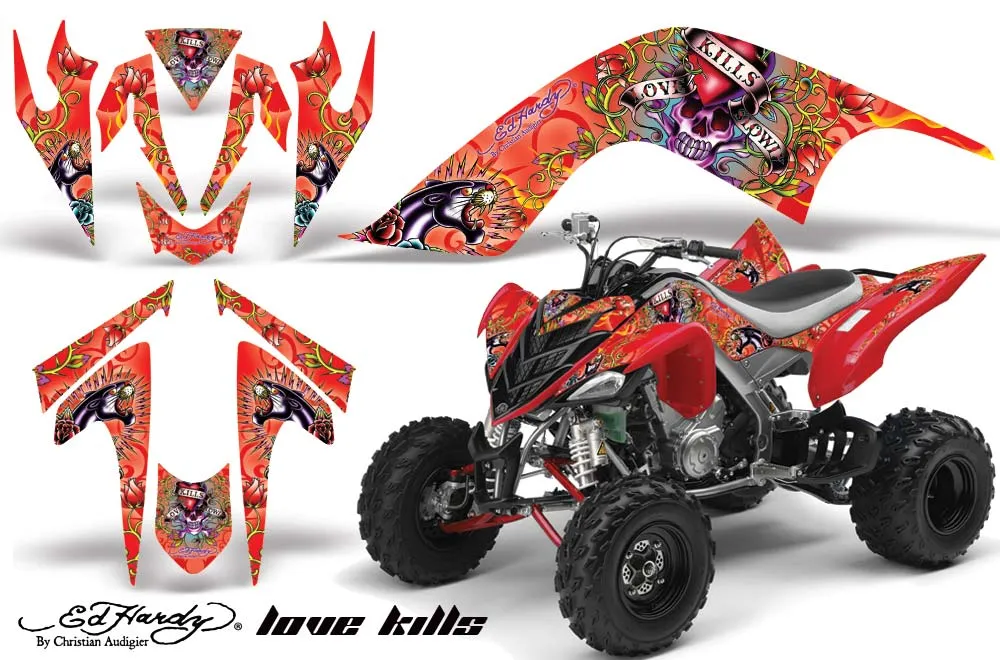 Yamaha Raptor 700 ATV Graphic Kit - 2006-2012 Ed Hardy - Love Kills Red