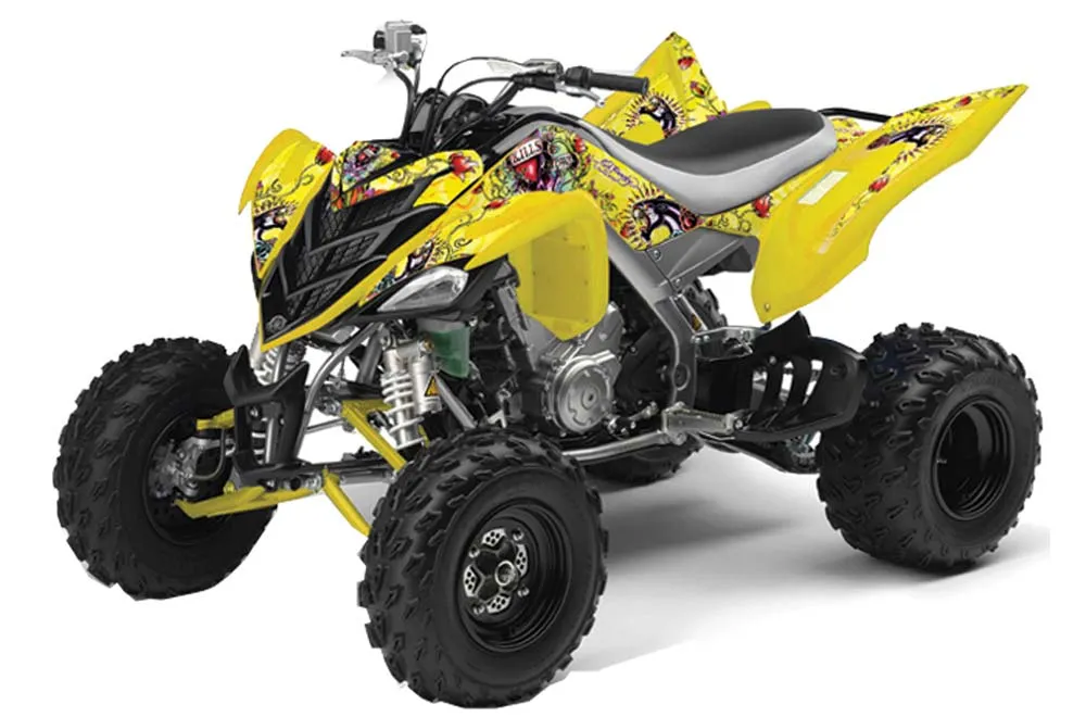 Yamaha Raptor 700 ATV Graphic Kit - 2006-2012 Ed Hardy - Love Kills Yellow