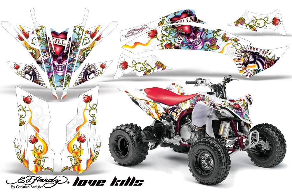 Yamaha YFZ 450SE / 450R ATV Graphic Kit - 2009-2013 Ed Hardy - Love Kills White