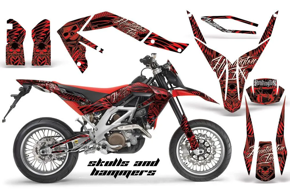 Aprilia SXV 4.5 / 5.5 Dirt Bike Graphic Kit - 2006-2015 Skulls and Hammers Red
