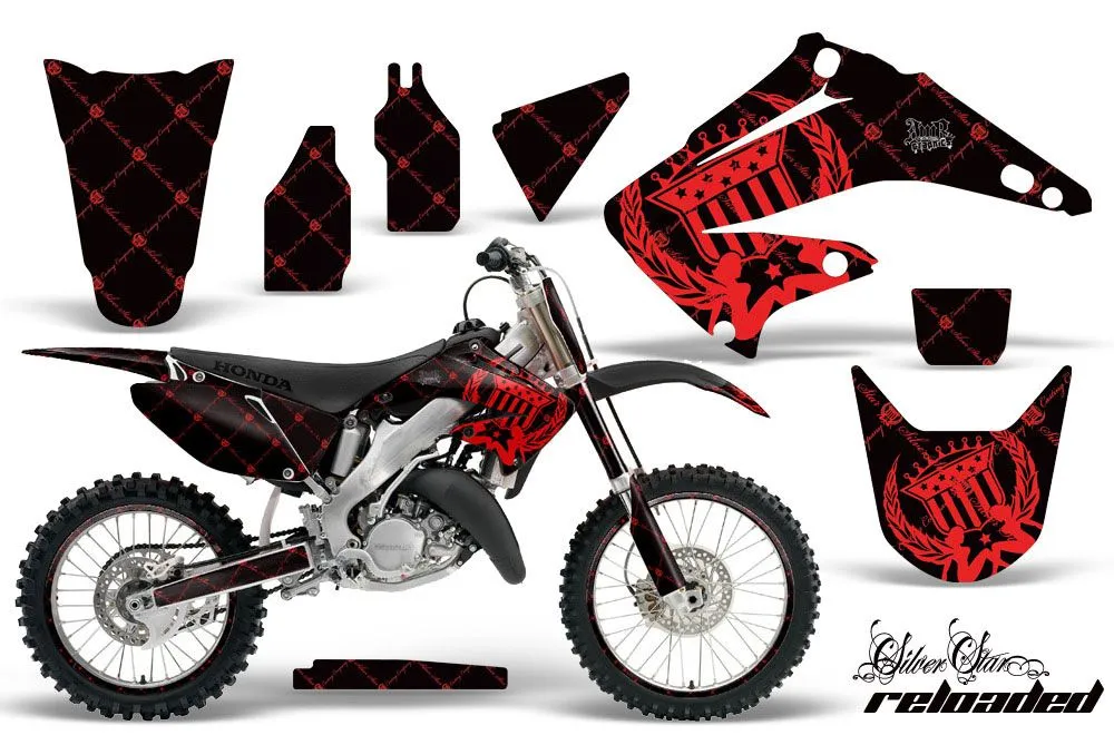 Honda CR125 Dirt Bike Graphic Kit - 1995-2015 Silver Star - Reloaded Red