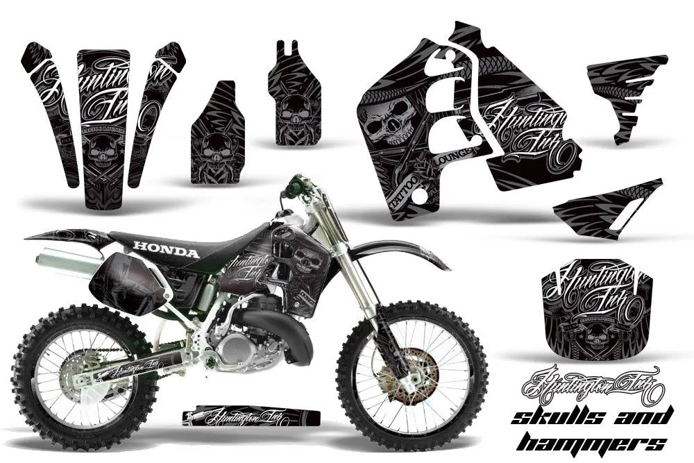 Honda CR500 Dirt Bike Graphic Kit - 1989-2001 Skulls and Hammers Silver