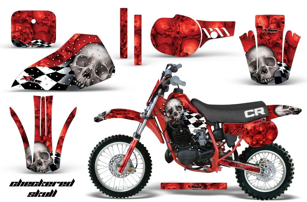 Honda CR60 Dirt Bike Graphic Kit - 1984-1985 Checkered Skull Red
