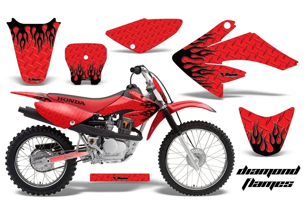 Honda CRF100 Dirt Bike Graphic Kit - 2004-2010 Diamond Flames Red