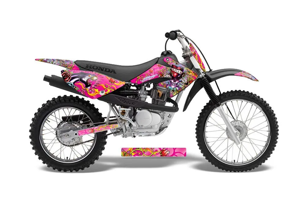 Honda CRF100 Dirt Bike Graphic Kit - 2004-2010 Ed Hardy - Love Kills Pink
