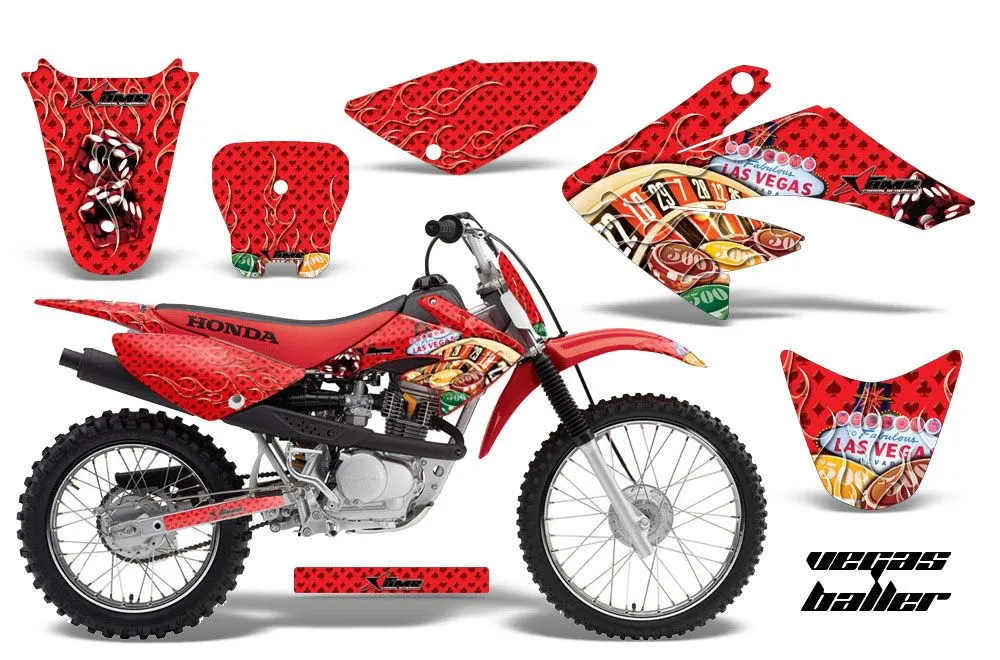 Honda CRF100 Dirt Bike Graphic Kit - 2004-2010 Vegas Baller Red