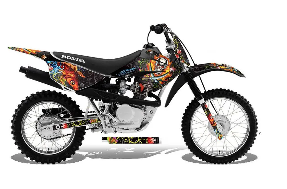 Honda CRF100 Dirt Bike Graphic Kit - 2011-2016 Ed Hardy - Pirates Black