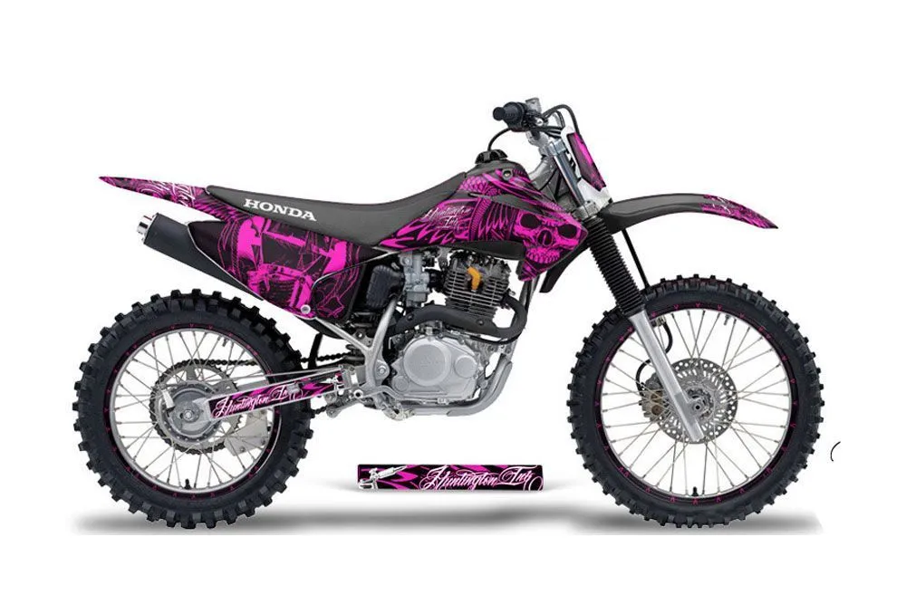 Honda CRF150 F Dirt Bike Graphic Kit - 2003-2007 Skulls and Hammers Pink