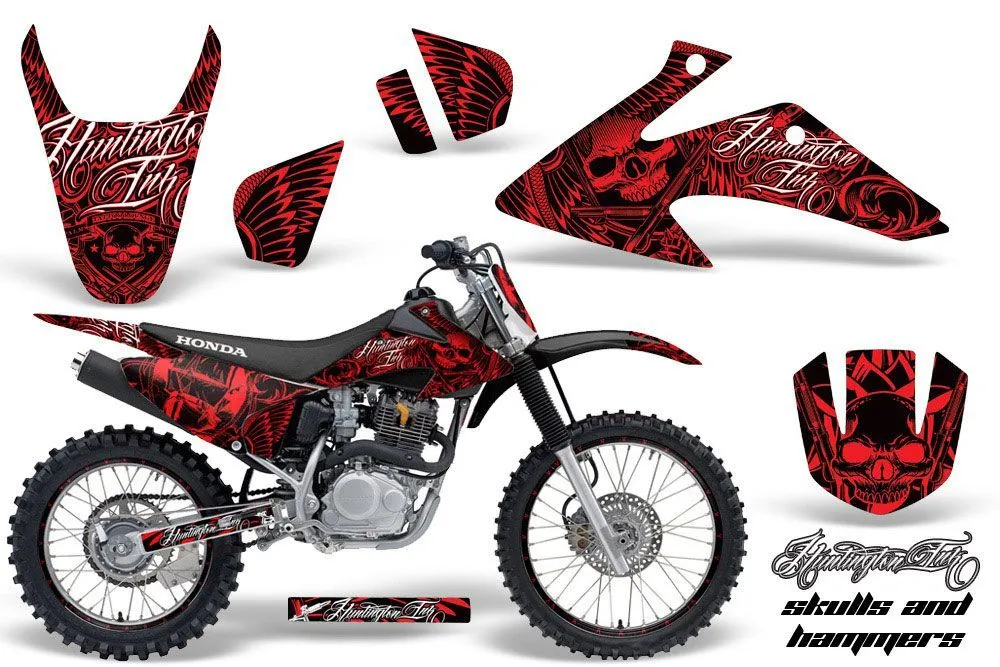 Honda CRF150 F Dirt Bike Graphic Kit - 2008-2014 Skulls and Hammers Red