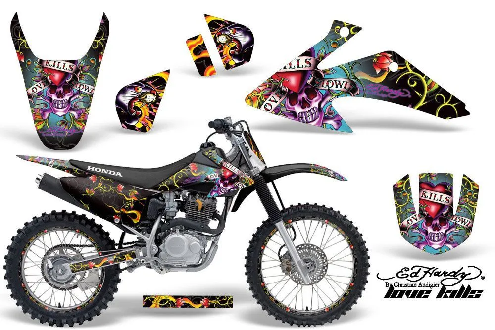 Honda CRF230 F Dirt Bike Graphic Kit - 2008-2014 Ed Hardy - Love Kills Black