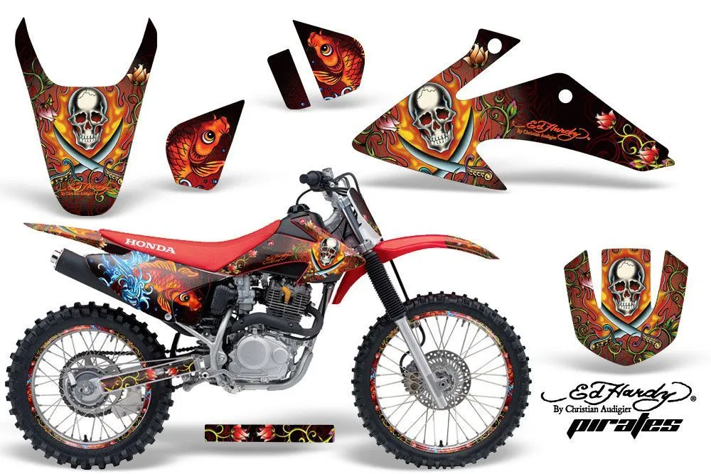 Honda CRF230 F Dirt Bike Graphic Kit - 2008-2014 Ed Hardy - Pirates Red