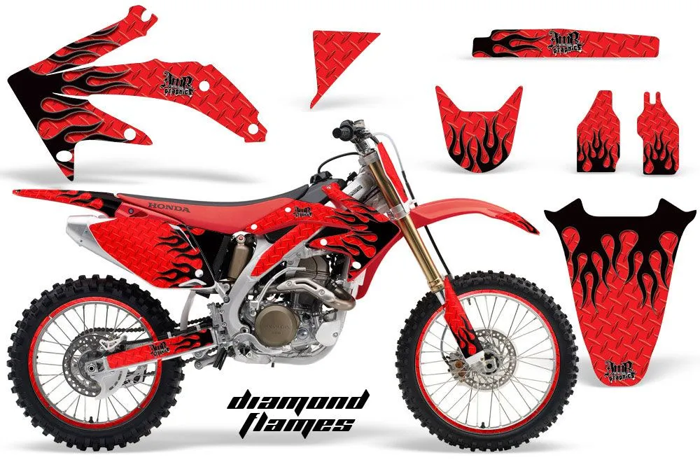Honda CRF450 R Dirt Bike Graphic Kit - 2002-2012 Diamond Flames Red