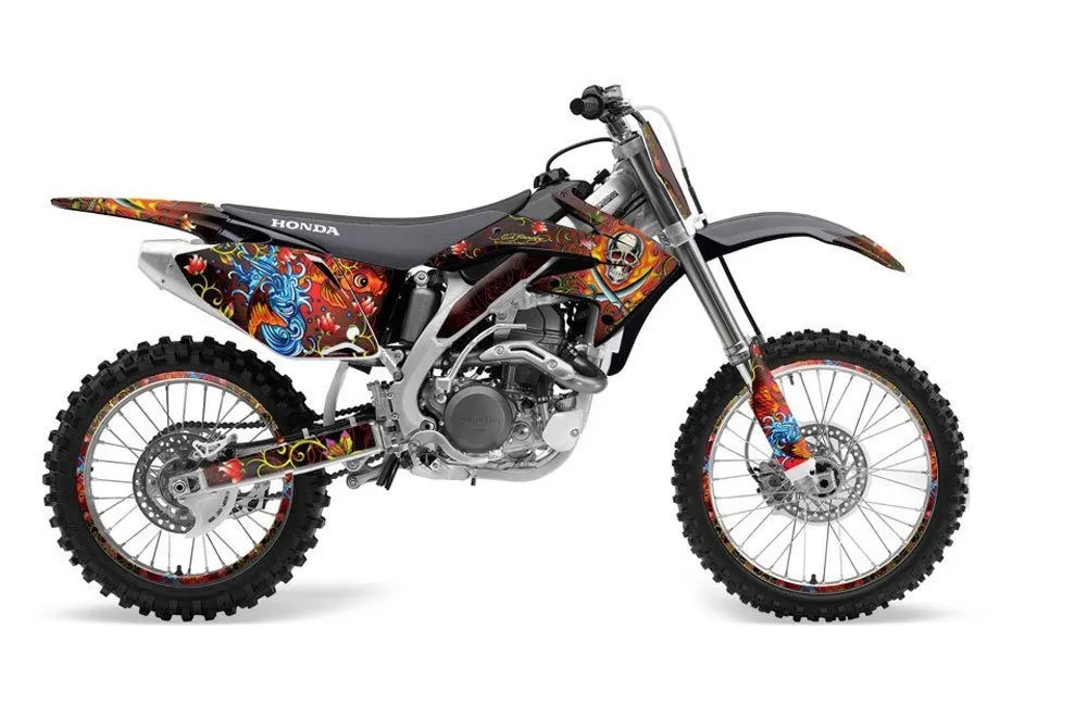 Honda CRF450 R Dirt Bike Graphic Kit - 2002-2012 Ed Hardy - Pirates Silver