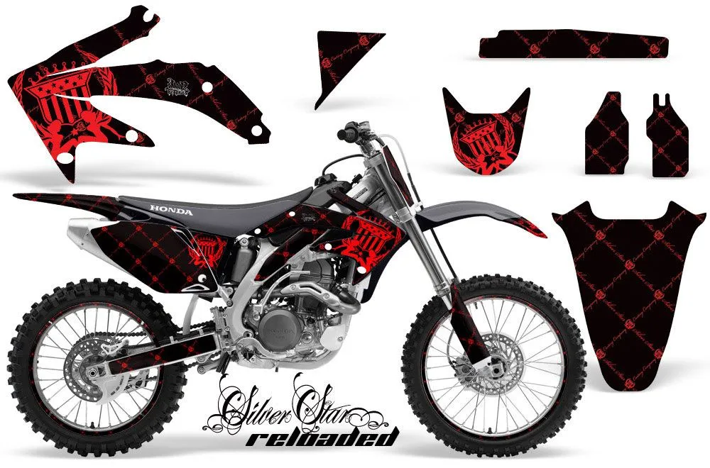 Honda CRF450 R Dirt Bike Graphic Kit - 2002-2012 Silver Star - Reloaded Red
