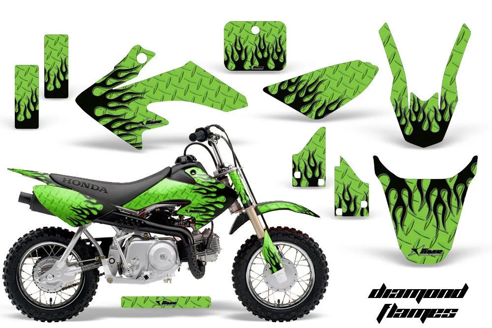 Honda CRF50 Dirt Bike Graphic Kit - 2004-2024 Diamond Flames Green
