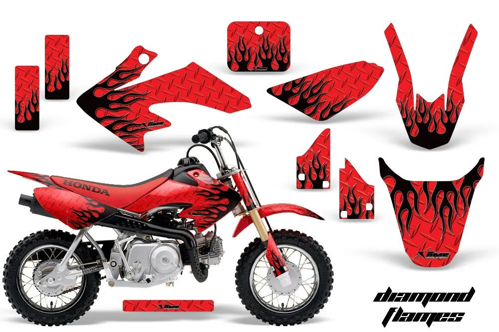 Honda CRF50 Dirt Bike Graphic Kit - 2004-2024 Diamond Flames Red