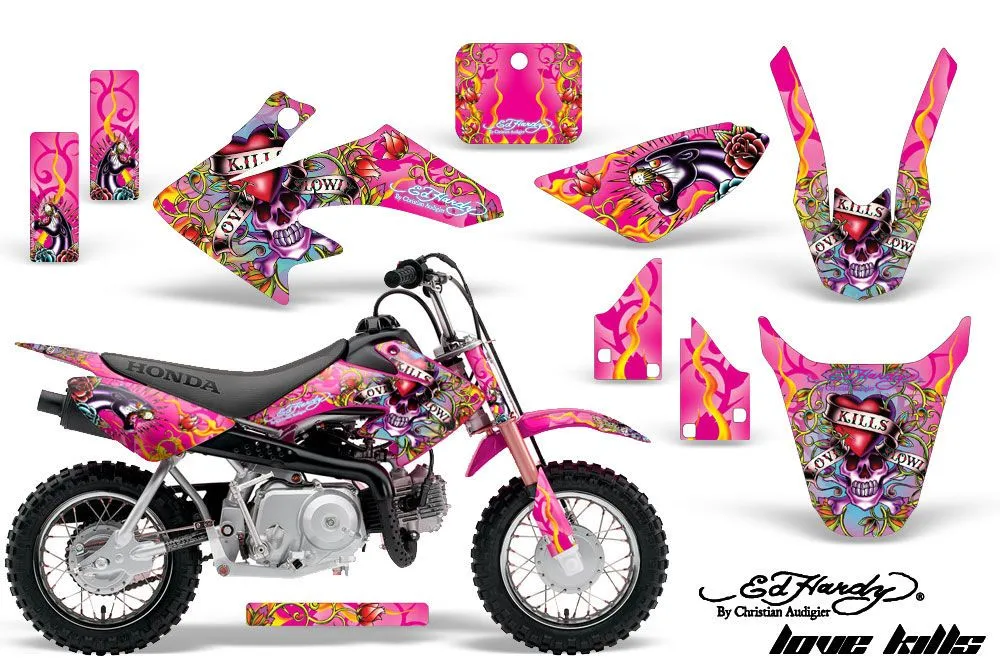 Honda CRF50 Dirt Bike Graphic Kit - 2004-2024 Ed Hardy - Love Kills Pink