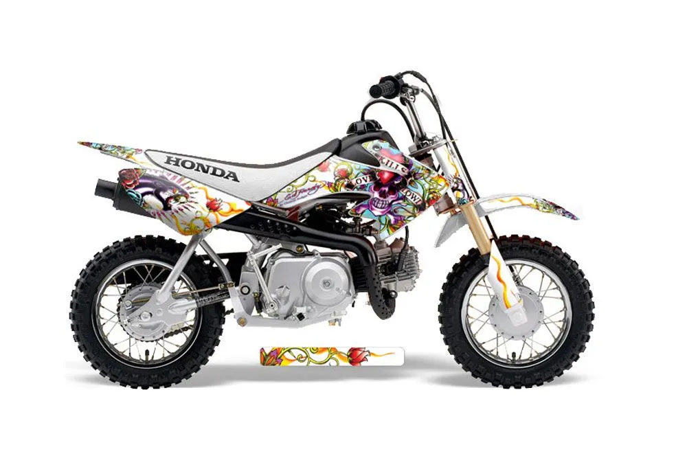 Honda CRF50 Dirt Bike Graphic Kit - 2004-2024 Ed Hardy - Love Kills White
