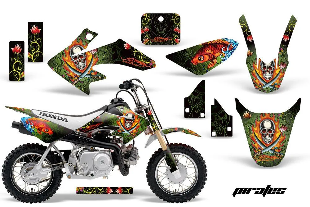 Honda CRF50 Dirt Bike Graphic Kit - 2004-2024 Ed Hardy - Pirates Green