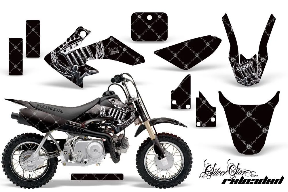 Honda CRF50 Dirt Bike Graphic Kit - 2004-2024 Silver Star - Reloaded Black
