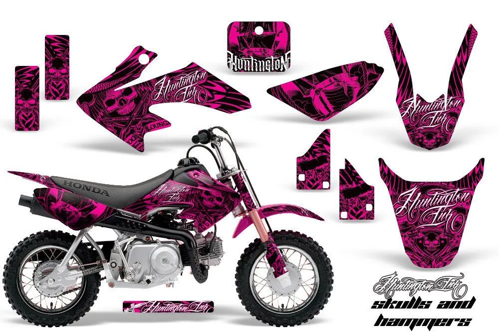 Honda CRF50 Dirt Bike Graphic Kit - 2004-2024 Skulls and Hammers Pink