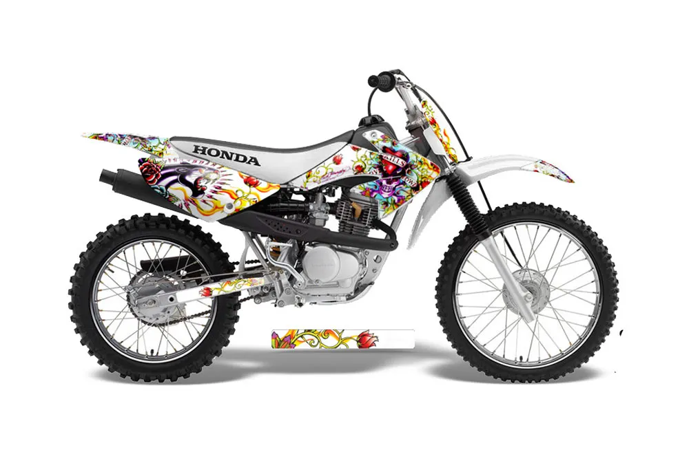 Honda CRF70 Dirt Bike Graphic Kit - 2004-2015 Ed Hardy - Love Kills White