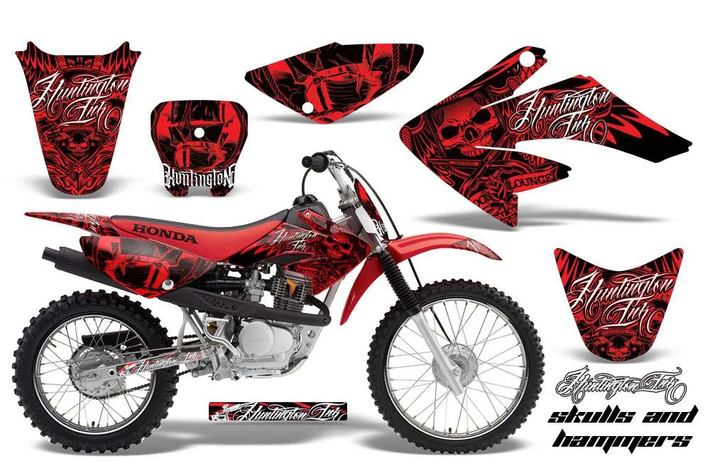 Honda CRF70 Dirt Bike Graphic Kit - 2004-2015 Skulls and Hammers Red