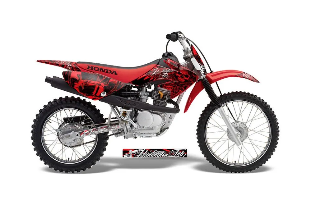 Honda CRF70 Dirt Bike Graphic Kit - 2004-2015 Skulls and Hammers Red