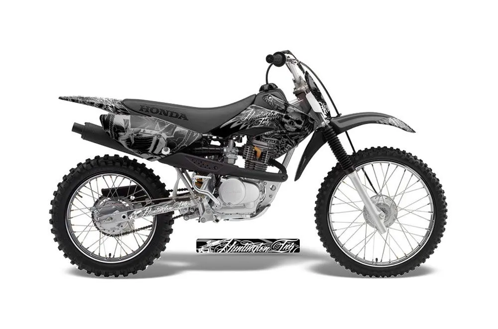 Honda CRF70 Dirt Bike Graphic Kit - 2004-2015 Skulls and Hammers SIlver