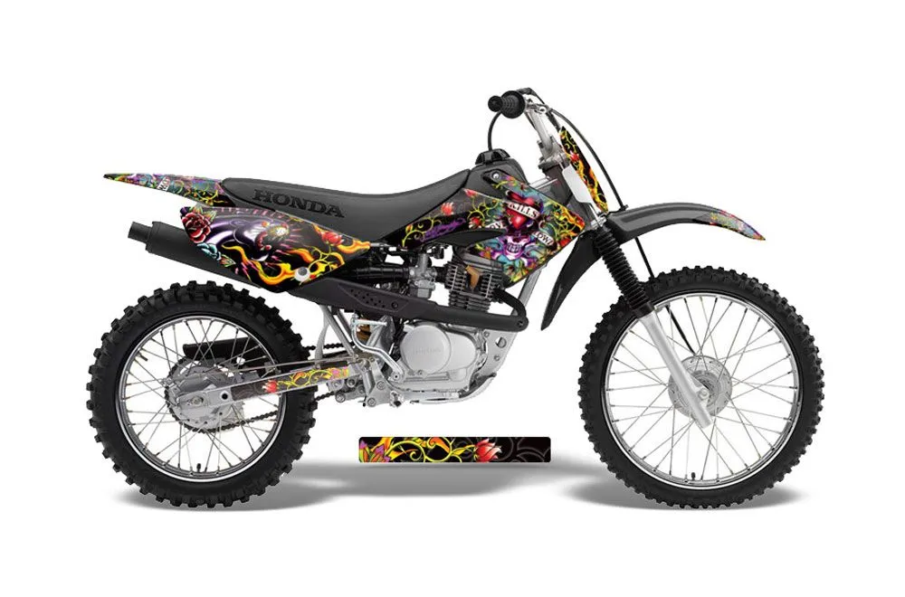 Honda CRF80 Dirt Bike Graphic Kit - 2004-2010 Ed Hardy - Love Kills Black