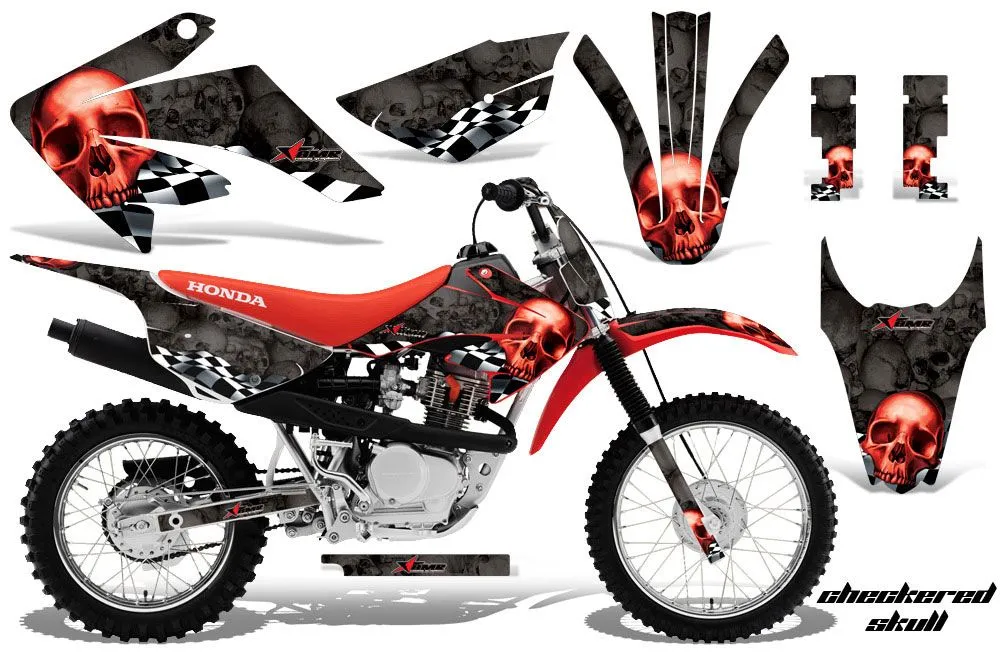Honda CRF80 Dirt Bike Graphic Kit - 2011-2016 Checkered Skull Red