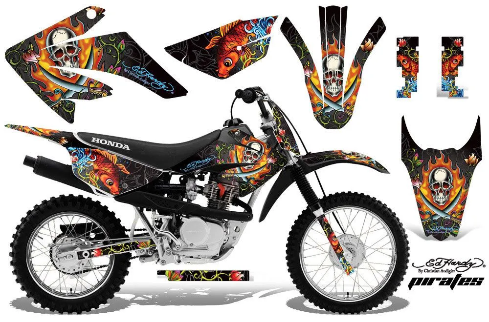 Honda CRF80 Dirt Bike Graphic Kit - 2011-2016 Ed Hardy - Pirates Black