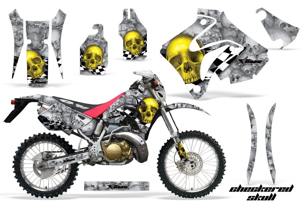 Honda CRM 250 AR Dirt Bike Graphic Kit - 1989-1999 Checkered Skull Yellow
