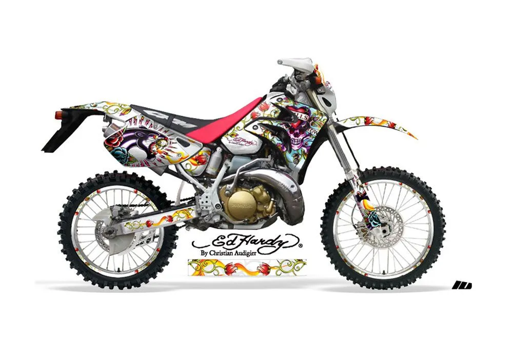 Honda CRM 250 AR Dirt Bike Graphic Kit - 1989-1999 Ed Hardy - Love Kills White
