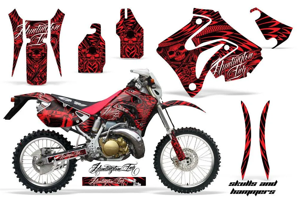Honda CRM 250 AR Dirt Bike Graphic Kit - 1989-1999 Skulls and Hammers Red