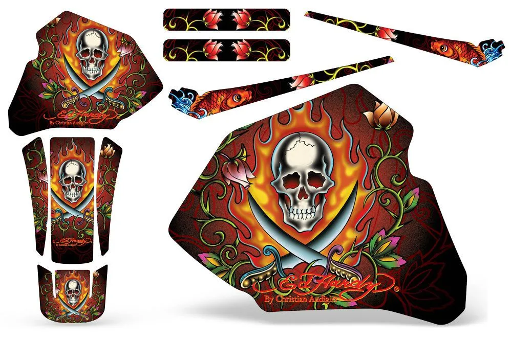Honda XR100 Dirt Bike Graphic Kit - 1985-2000 Ed Hardy - Pirates Red