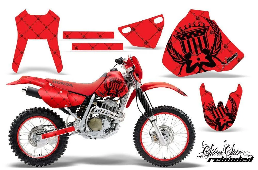 Honda XR400 Dirt Bike Graphic Kit - 1996-2004 Silver Star - Reloaded Red