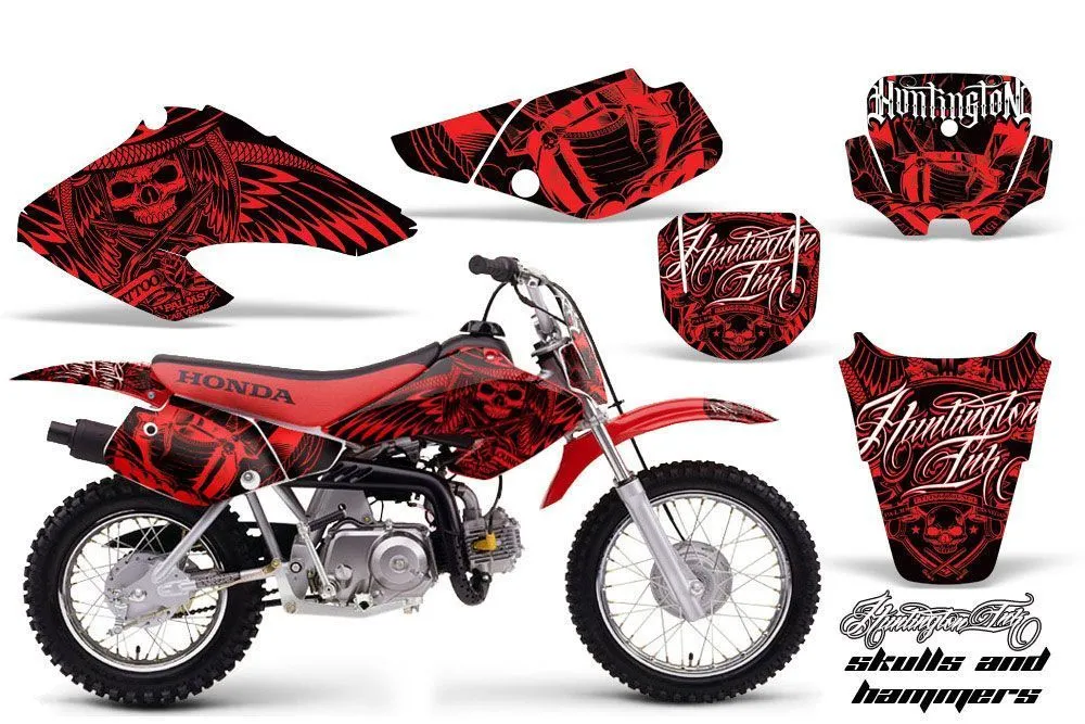 Honda XR50 Dirt Bike Graphic Kit - 2000-2003 Skulls and Hammers Red